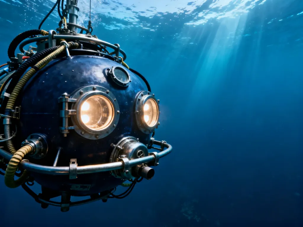 Profesjonalny dzwon nurkowy zanurzający się w głębiny oceanu podczas operacji nurkowania saturowanego.