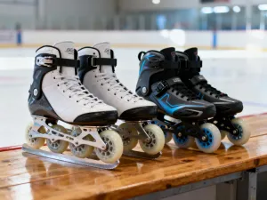 Sportowe buty na ławce treningowej w słonecznej siłowni, przygotowujące do wykonania pompek na podwyższeniu.